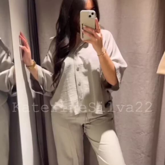 ZARA NEW WOMAN SS24 MINK ZW COLLECTION OVERSIZE SHIRT - Picture 5 of 10